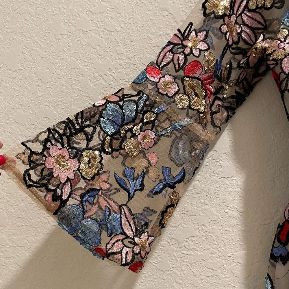 🌹🆕 Alexia Admor Embroidered fit and flare Sequin Formal Wedding Dress Size 10 - Picture 4 of 16